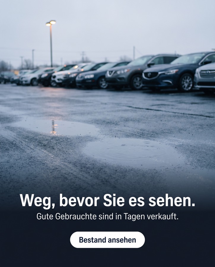 Anzeigenmotiv: leerer Stellplatz auf einem Autohof, Überschrift „Weg, bevor Sie es sehen.“