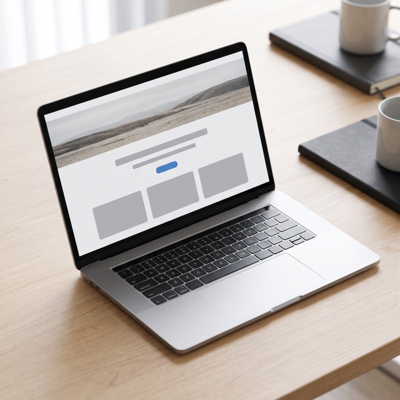 Laptop auf einem Schreibtisch zeigt eine Anfrage-Seite